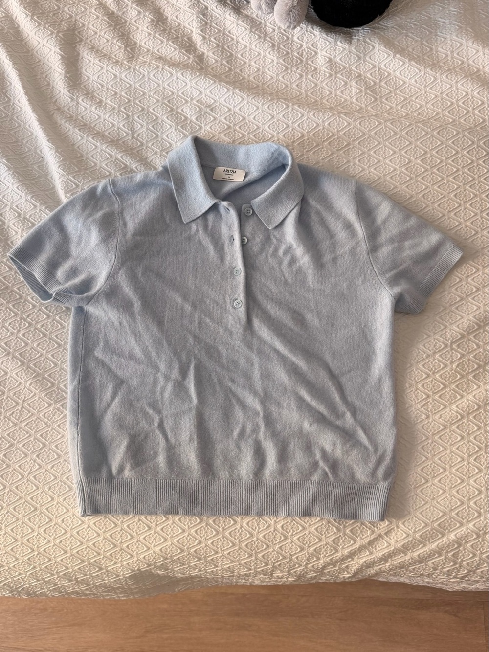 Aritzia Light Blue Polo Cashmere Short-Sleeve Sweater